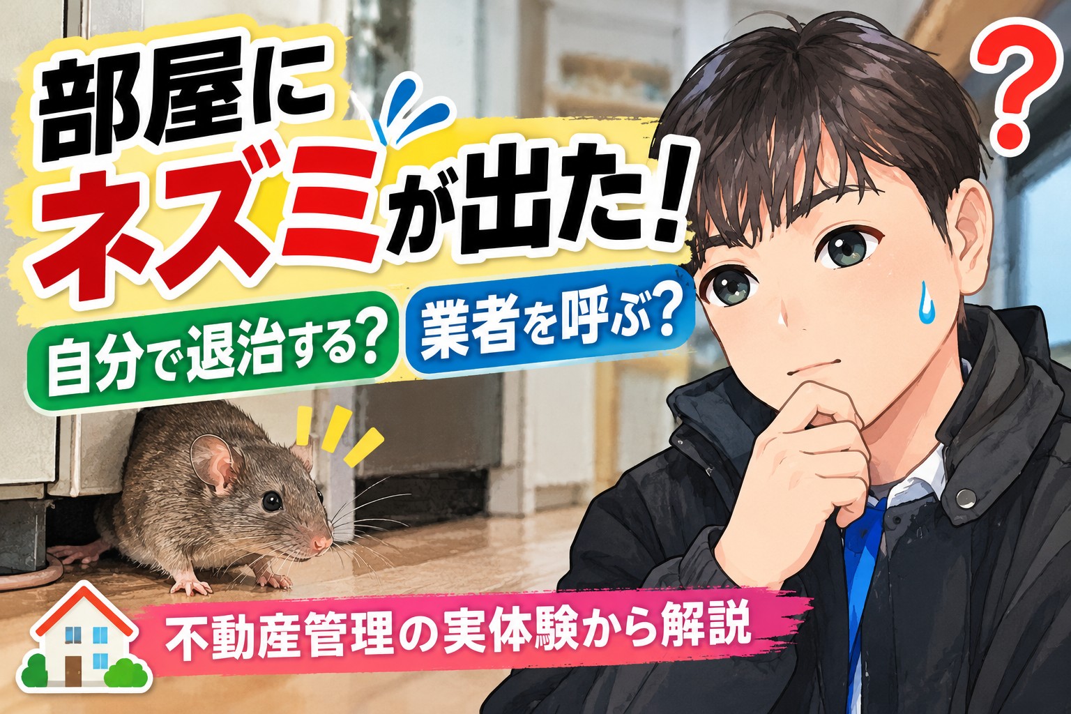 部屋にネズミが出たときに自分で退治するか駆除業者を呼ぶか悩む